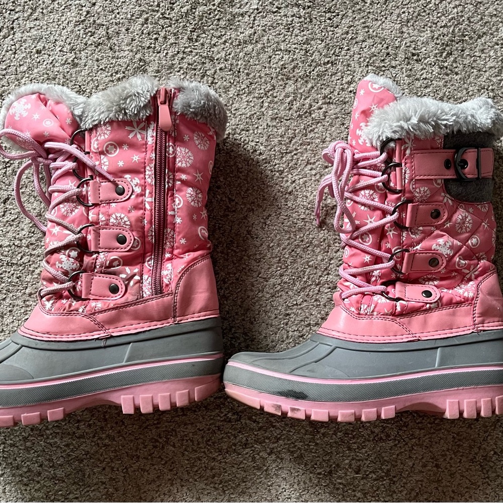 Pink Snowflake Winter Boots